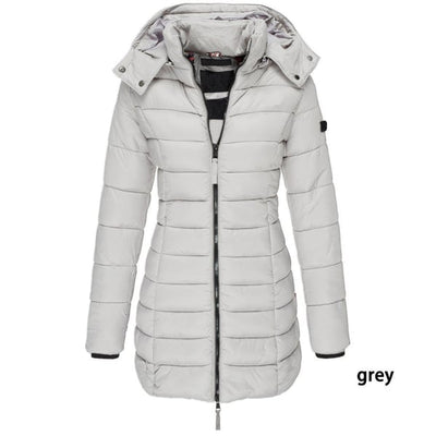 Winter women's mid-length padded jacket warm solid color hooded jacket